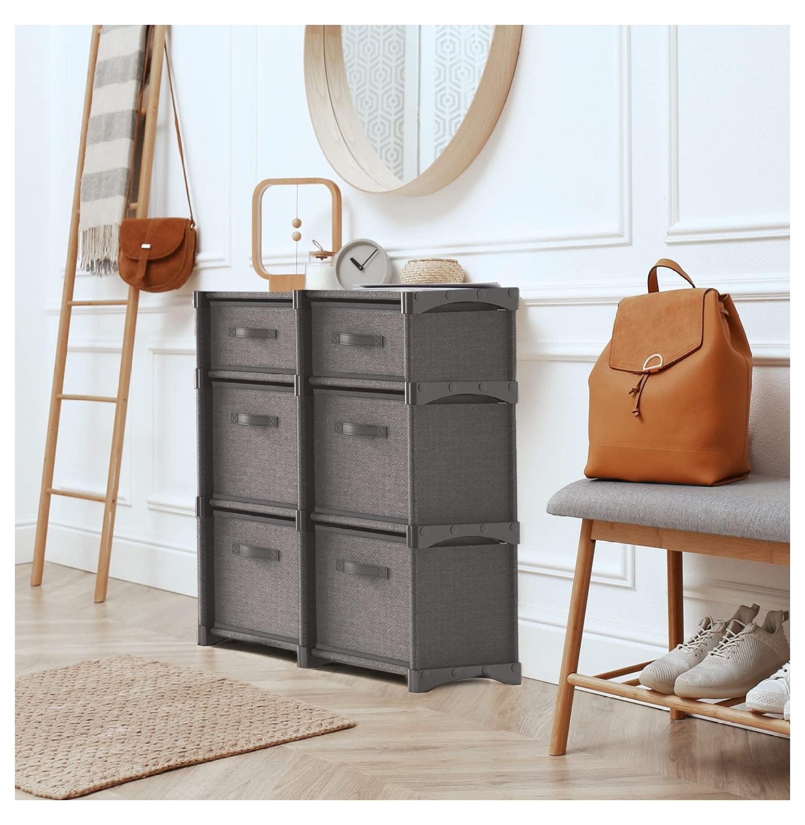 6 Cube Storage Organizer - Gray Cube Organizer Shelf, DIY Storage Cubes Organizer Shelves with Fabric Storage Cubes, Sturdy Cubbies Storage Shelves, Cube Storage Shelf for Bedroom, Playroom and More