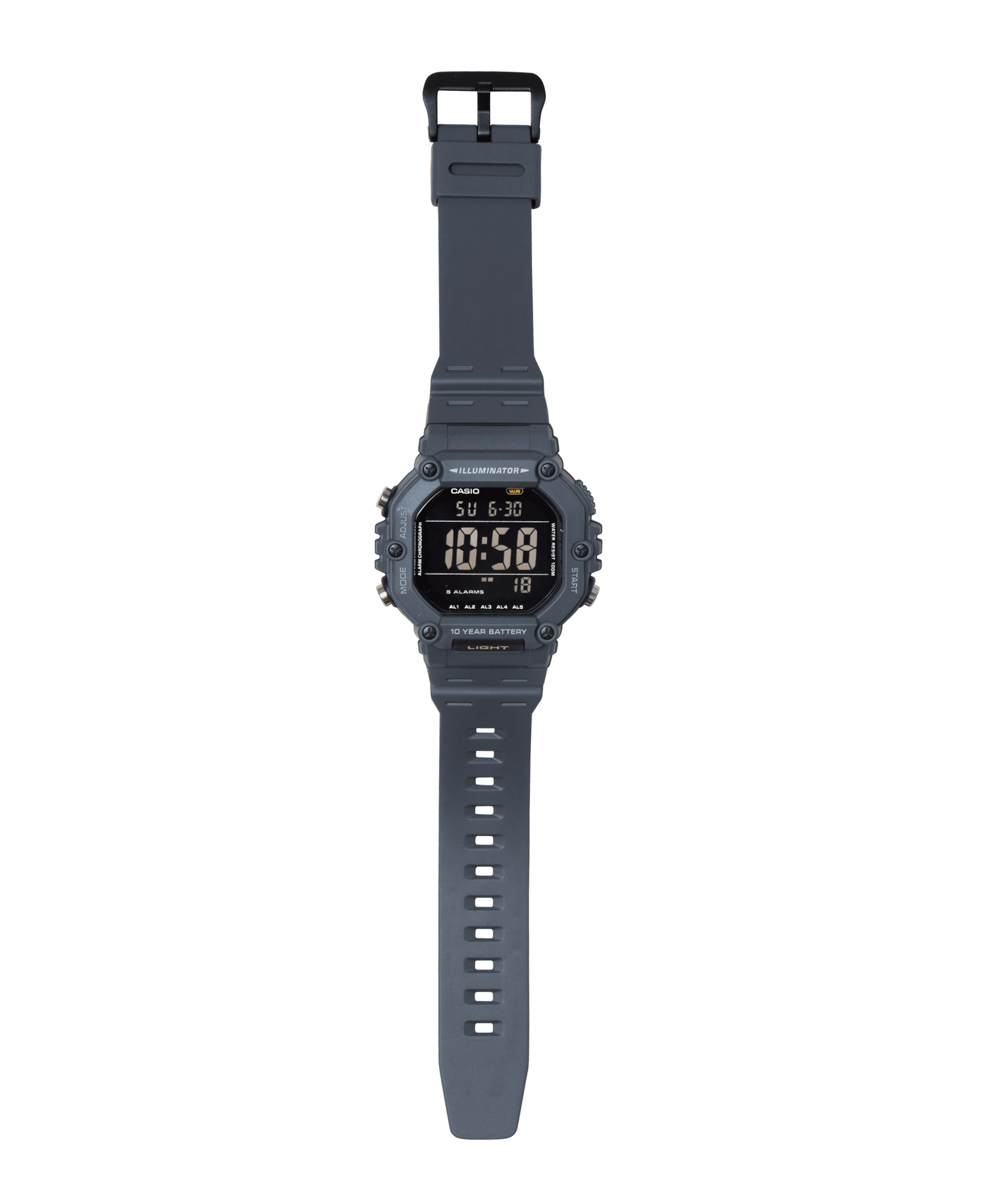 Casio Mens Digital Wristwatch Large Lcd 10-Yr Battery 100M Wr Stopwatch Gray