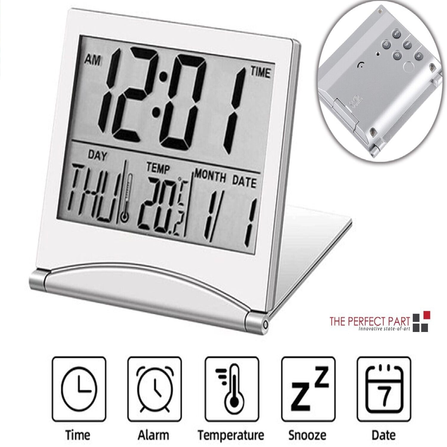 Digital Travel Alarm Clock Foldable Temperature LCD Clock Compact Desk