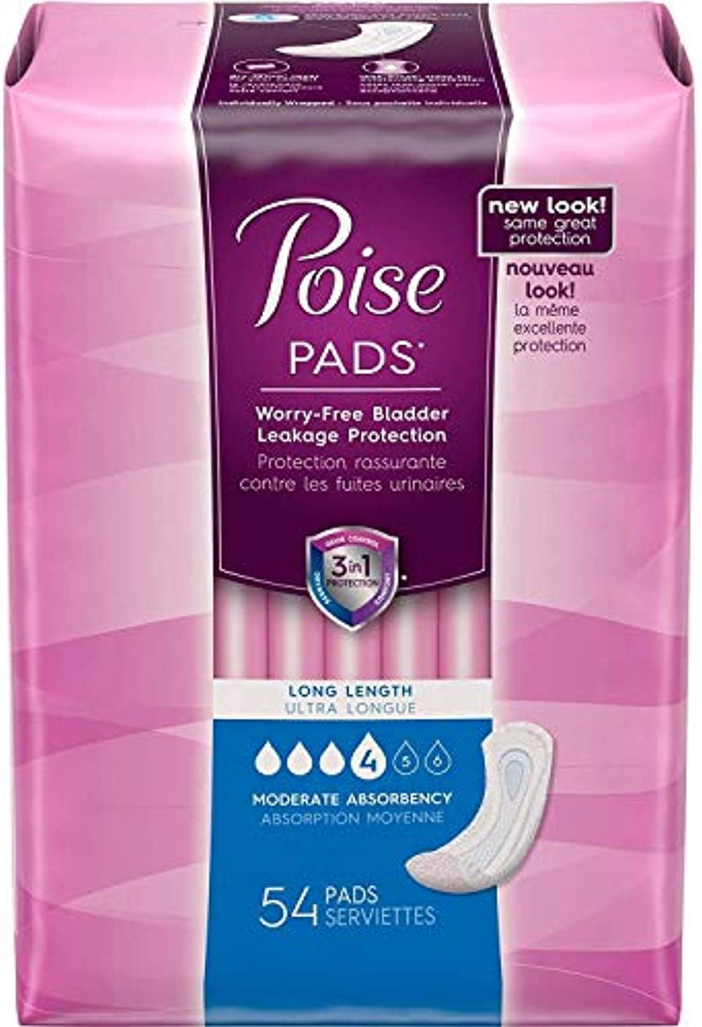 Poise Long Length Moderate Absorbency Ultra Pads - Size 4 - 54 ct (39299)