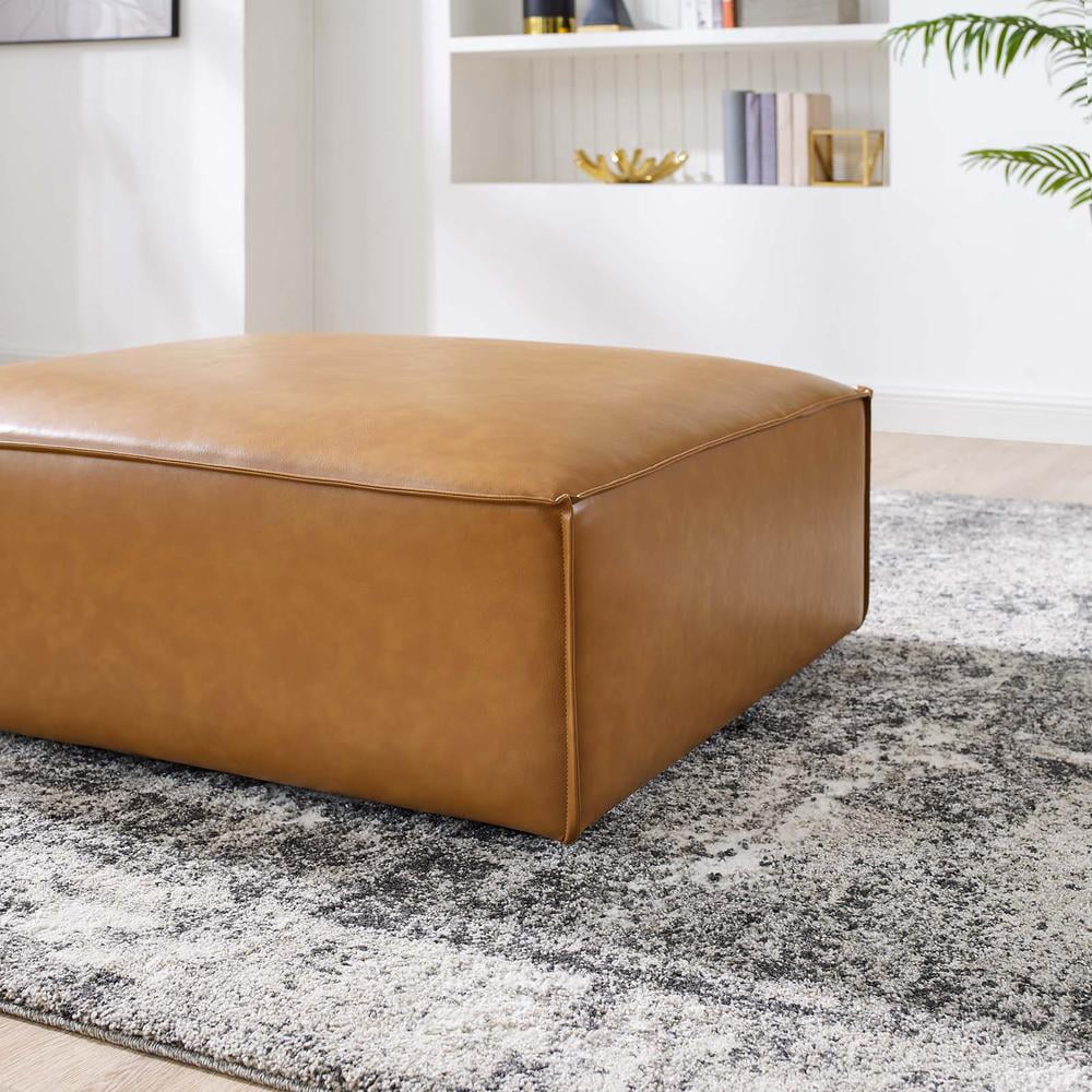 Modway Restore Modern Upholstered Faux Leather Ottoman in Tan