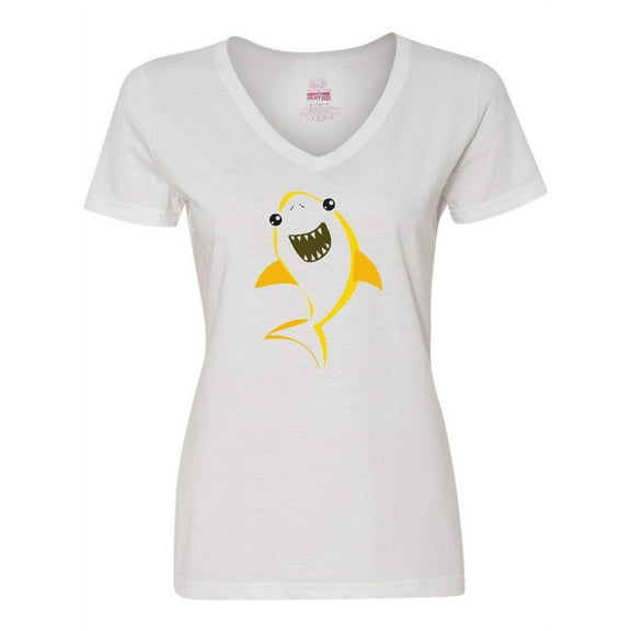Inktastic Cute Shark, Little Shark, Yellow Shark, Sea Animal Women's V-Neck T-Shirt