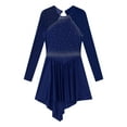 thumbnail image 5 of Aislor Women Rhinestone Figure Ice Skating Performance Dress Long Sleeve Ballet Skirted Leotard Dress Navy Blue XXL, 5 of 7