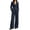 Navy, variant on MLCDZ Women's 2 Piece Business Casual V Neck Long Sleeves Suit Set Blazer and High Waisted Wide Leg Loose Pants Dressy Work Office Outfits for Women