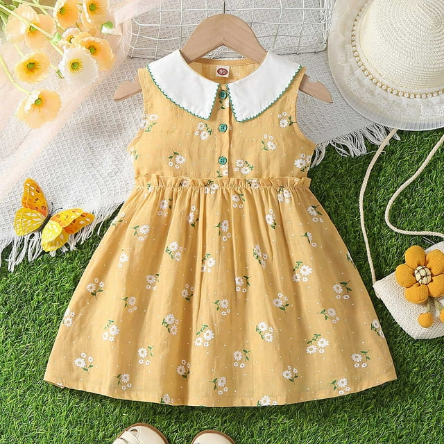 LOVZFMLL Jupe Princesse en Dentelle à Volants à Manches Courtes pour Filles Été Col Rond Broderie Nœud