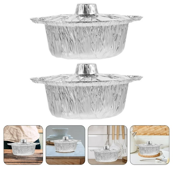 SOPOTUTU Portable Aluminum Foil BBQ Pots, 2-Pack Heatable Pots for Camping and Family Use