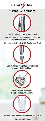EUROSTAR EH444S 2-Speed Hand Blender, Silver