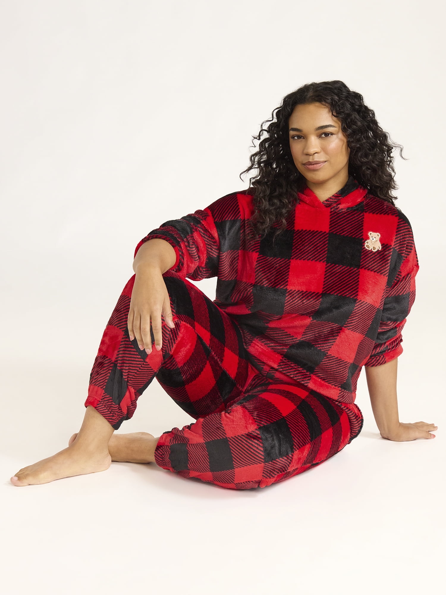 Joyspun Women's Plush Hoodie and Joggers Pajama Set, 2-Piece, Size XS-3X