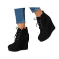 thumbnail image 3 of Wovix Women's Ankle Boots Wedge Platform Bootie Round Toe Lace up Wedge Heels Boots for Party Evening Shoes Trendy Daily Work Black 42, 3 of 6