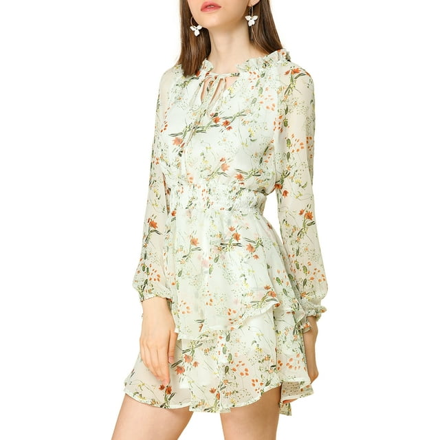 INSPIRE CHIC Robe en Mousseline à Taille Smockée à Imprimé Floral Vintage pour Femme