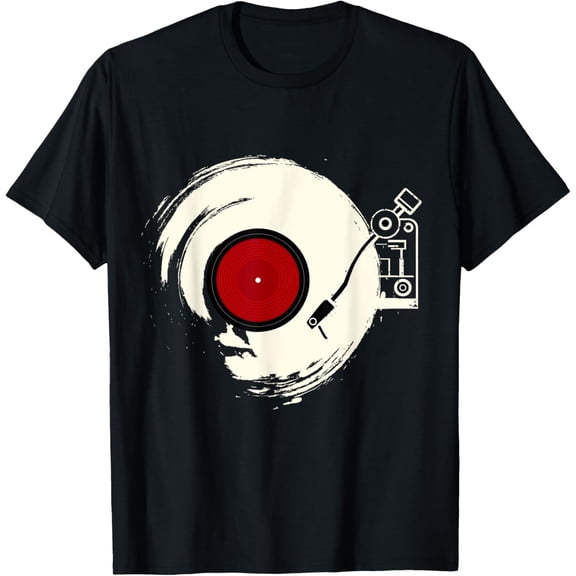 Men's Retro Artistic Vinyl Record Player Graphic T-Shirt