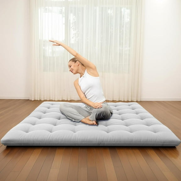 Japanese Floor Futon Mattress, Foldable Tatami Sleeping Pad for Adults & Kids, Roll-Up Floor Bed or Bench Cushion