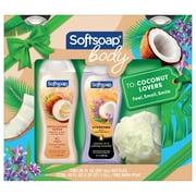 Softsoap Body Wash Coconut Lovers Gift Set, 2- 20 oz Bottles + Pouf