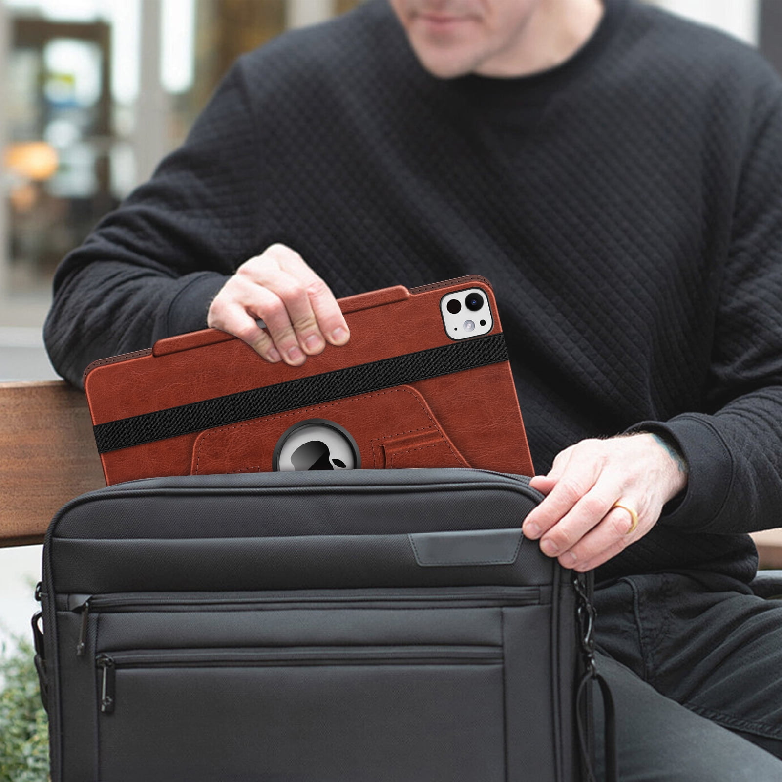 Fintie Rotating Case for iPad Pro 13-inch M4 Chip 2024 Release, 360 Degree Swiveling Protective Stand Cover with Pencil Holder, Brown