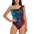 thumbnail image 2 of Picia Red And Blue Fire Pattern Women's One Piece Swimsuits,One Shoulder Swimwear Asymmetric ,Ruffle Monokinis Bathing Suits,High Waisted Flattering Bathing Suits-Medium, 2 of 8