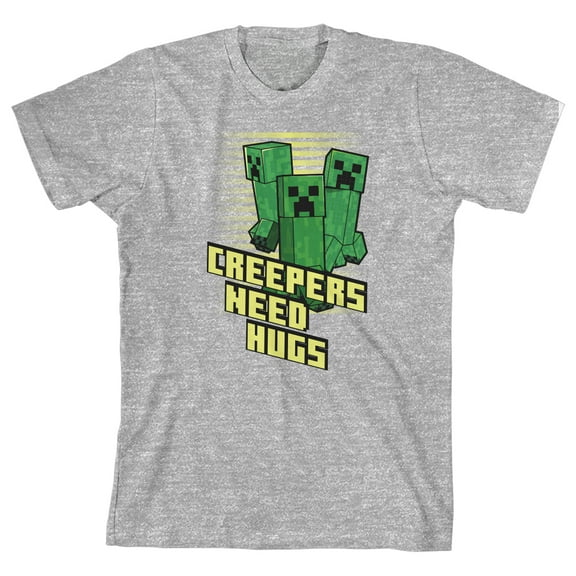 Minecraft Creepers Need Hugs Boy's Athletic Heather T-shirt-X-Large