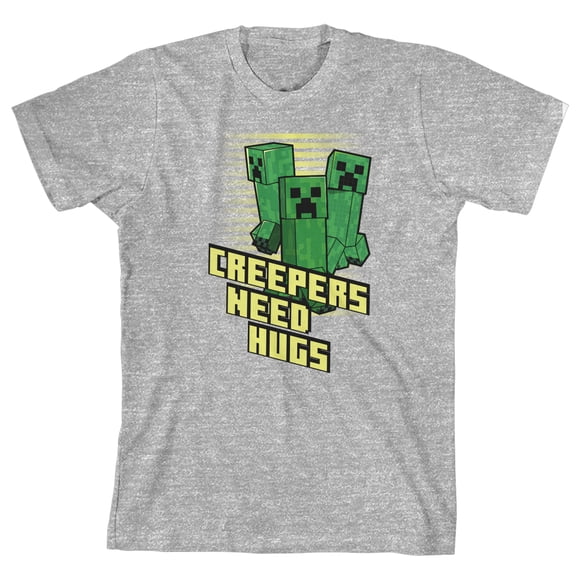 Minecraft Creepers Need Hugs Boy's Athletic Heather T-shirt-Large