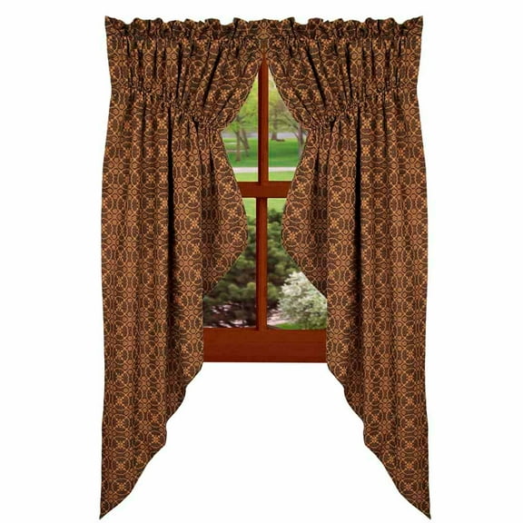 Marshfield Jacquard Woven Black and Tan 72"x 63" Cotton Lined Gathered Curtain Swag by Home Collections by Raghu