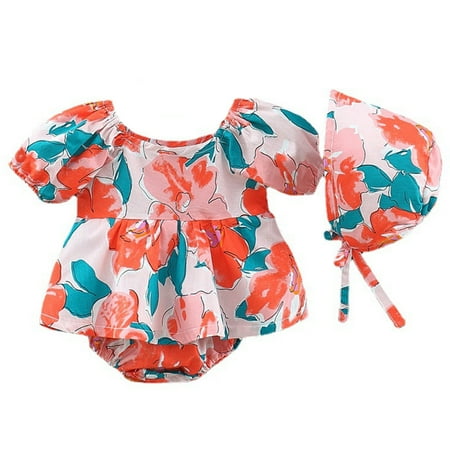 

KI-8jcuD 12 Months Girl Clothes Toddler Baby Girls Floral Backless Ruffled Romper Dress Bodysuit Birthday Party Playsuits Clothes With Sun Hat Ballet Leotard For Girls Toddler Dance Leotards Girls L