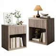 thumbnail image 1 of Ensemble de 2 Tables de Nuit, Table de Nuit Style Ferme Mi-Siècle Moderne, Table de Nuit Cannelée, Table d'Appoint de Lit pour Petit Espace avec Tiroir de Rangement Tables de Nuit pour Chambre Salon Sofa Bureau, 1 of 8