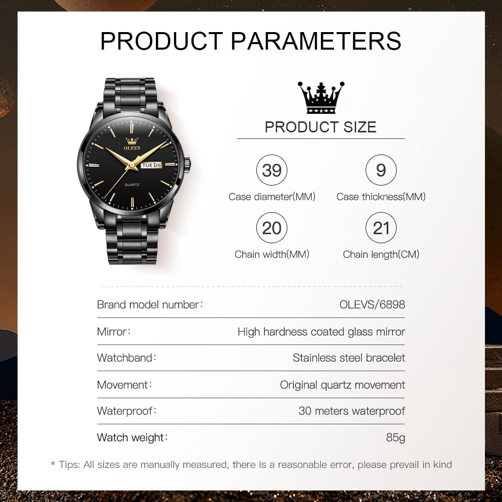 OLEVS Classic Men Watches with Date,Stainless Steel Man Watch with Date, Bussiness Watches for Men,Luminous Quartz Mens Watches Black/White/Blue/Gold, Waterproof Male Reloj para Hombre