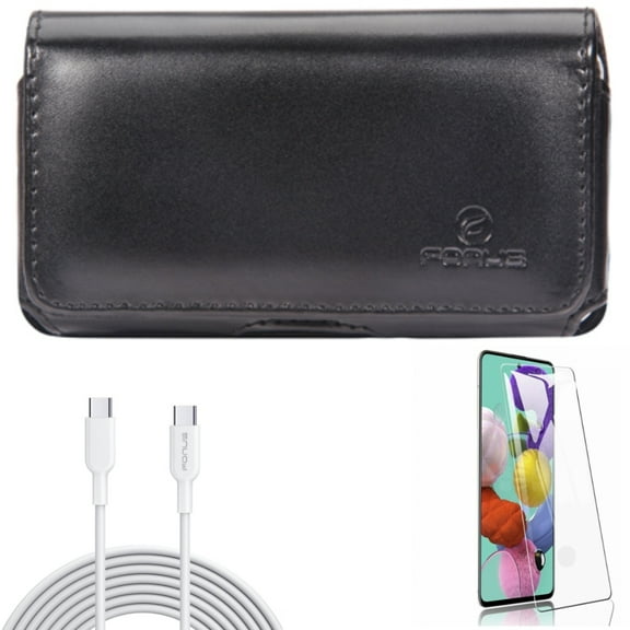 Screen Protector w 6ft Long Type-C Cable w Case Belt Clip for Samsung Galaxy S20 - Tempered Glass [Fingerprint Unlock], PD Fast Charger Cord Power, Leather Swivel L9Y fits Samsung Galaxy S20 Model