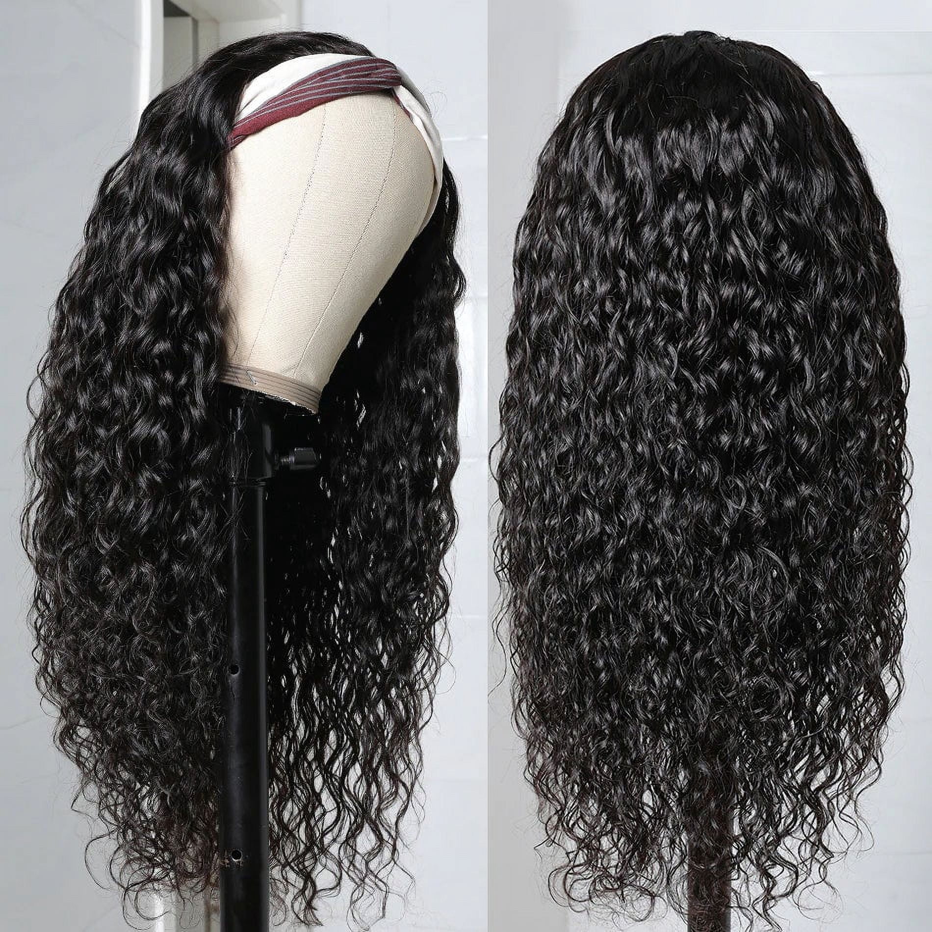 Headband Wig Human Hair Water Wave Glueless None Lace Front Headband Wig Brazilian Virgin Hair Wigs for Black Women - 24 inch
