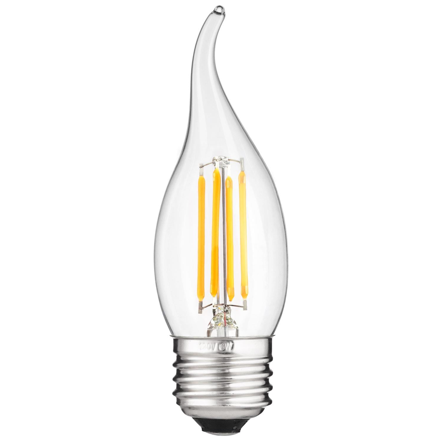 Sunlite LED CA11 Flame Tip Chandelier Light Bulb, 4 Watts (40W Equivalent), Medium E26 Base, Dimmable, Edison Style, 2700K Warm White, 6 Pack