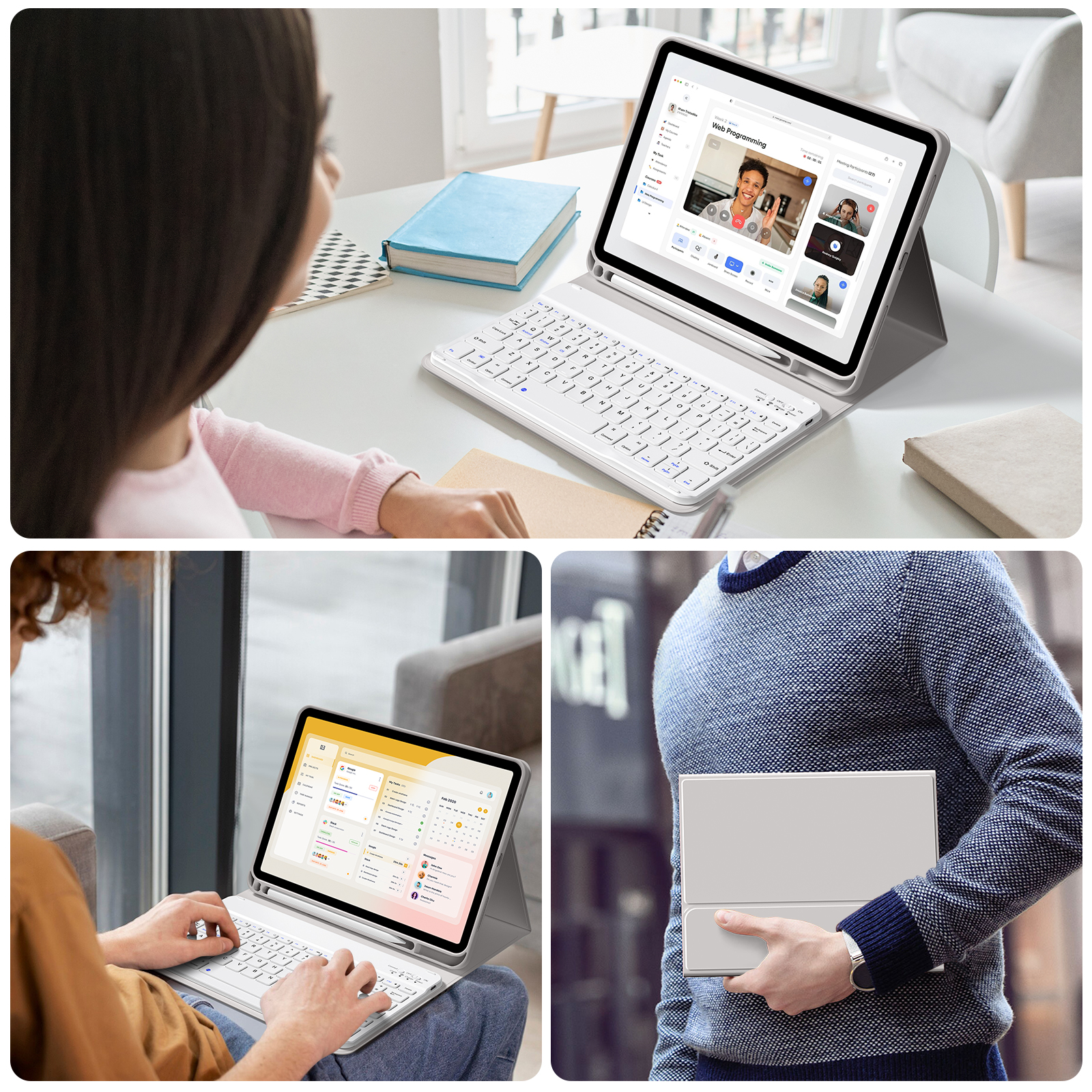 SZPSGC for iPad (A16) 11th Generation Case with Keyboard 11 inch 2025, iPad 10th Generation 10.9 inch Case with Pencil Holder, Multi-Angle Detachable Bluetooth Keyboard,Gray