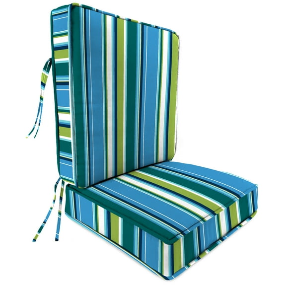 Jordan Manufacturing 45" x 22" Covert Capri Blue Stripe Rectangular Outdoor Deep Seat Chair Cushion Set with Ties and Welt