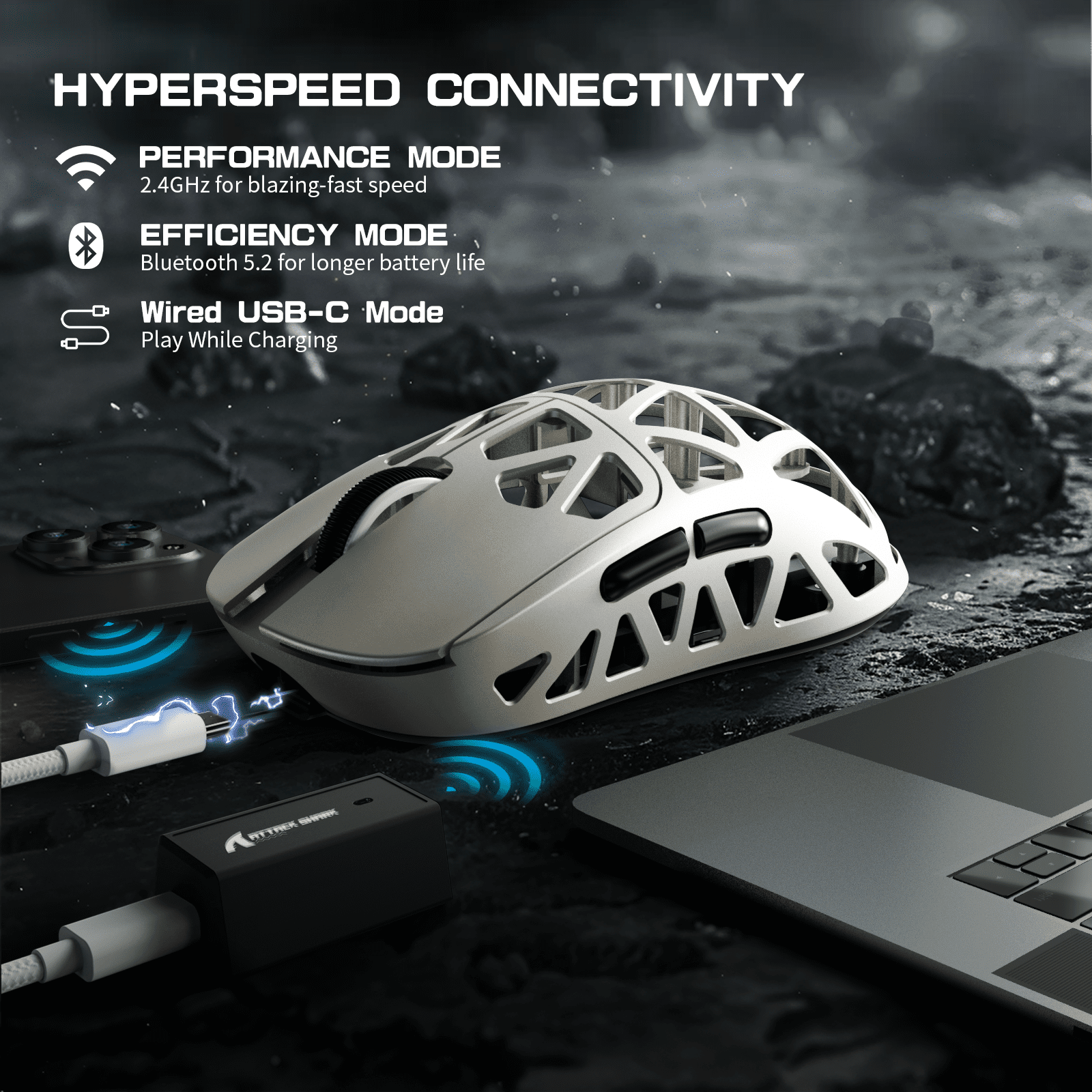 ATTACK SHARK R2 Magnesium Alloy Gaming Mouse 8K 45g SUPERLIGHT Mouse, PixArt PAW3950 Gaming Sensor, 6 Adjustable DPI up to 42000, Bluetooth/2.4G Wireless/Wired(Not Include the Charging Dock)