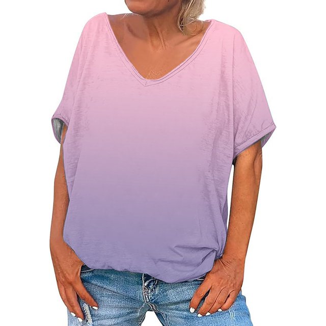Posijego T-Shirts à Col en V pour Femmes, Chemise à Manches Courtes Imprimée, Pyjama Décontracté d'Été pour Femmes
