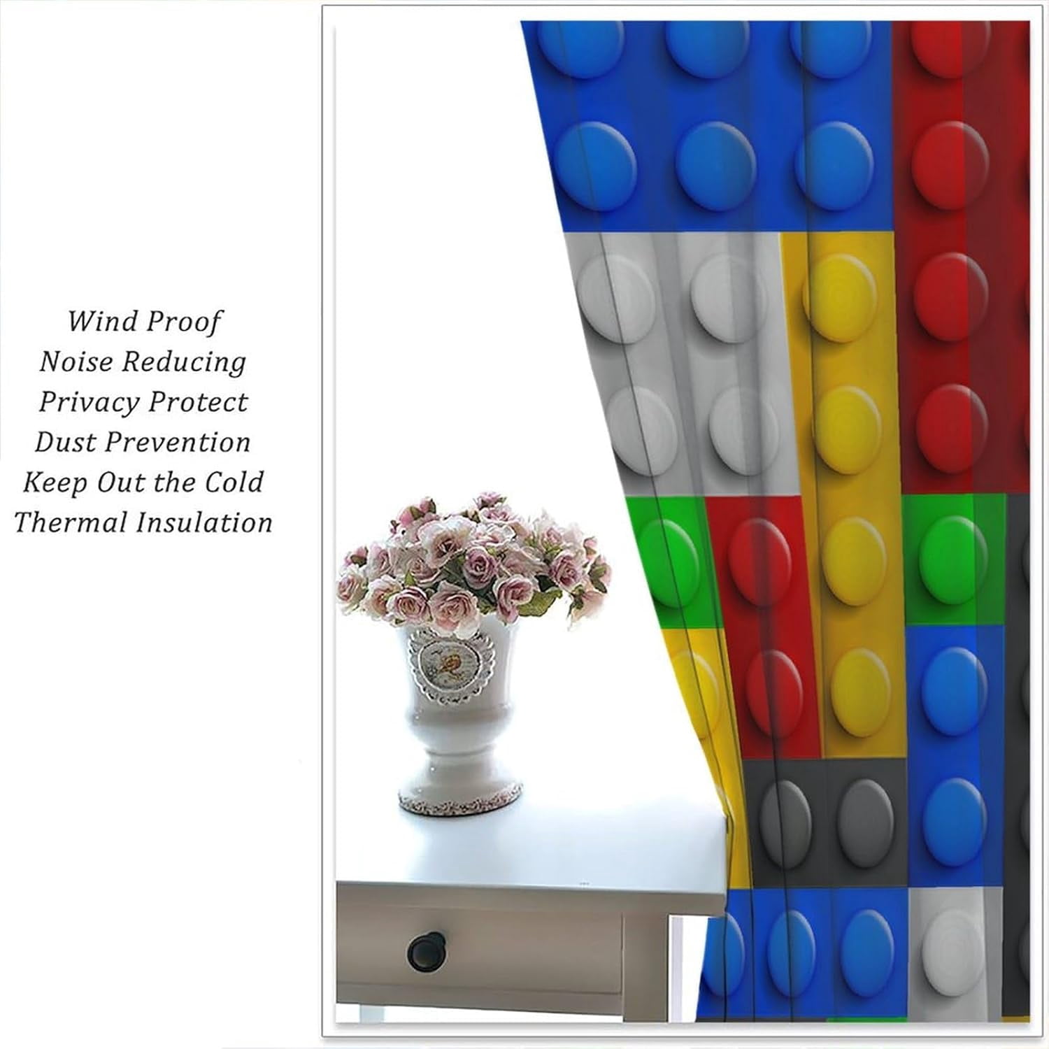 Kids Building Blocks Toy Curtains, Color Constructor Blocks Window Treatments for Bedroom Abstract Contour Colorful Plastic Brick Geometric Print Pattern Window Drapes for Playroom 84x84in