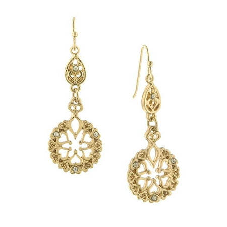 1928 Jewelry Womens Gold-Tone Crystal Filigree Vintage Costume Drop Earrings NEW