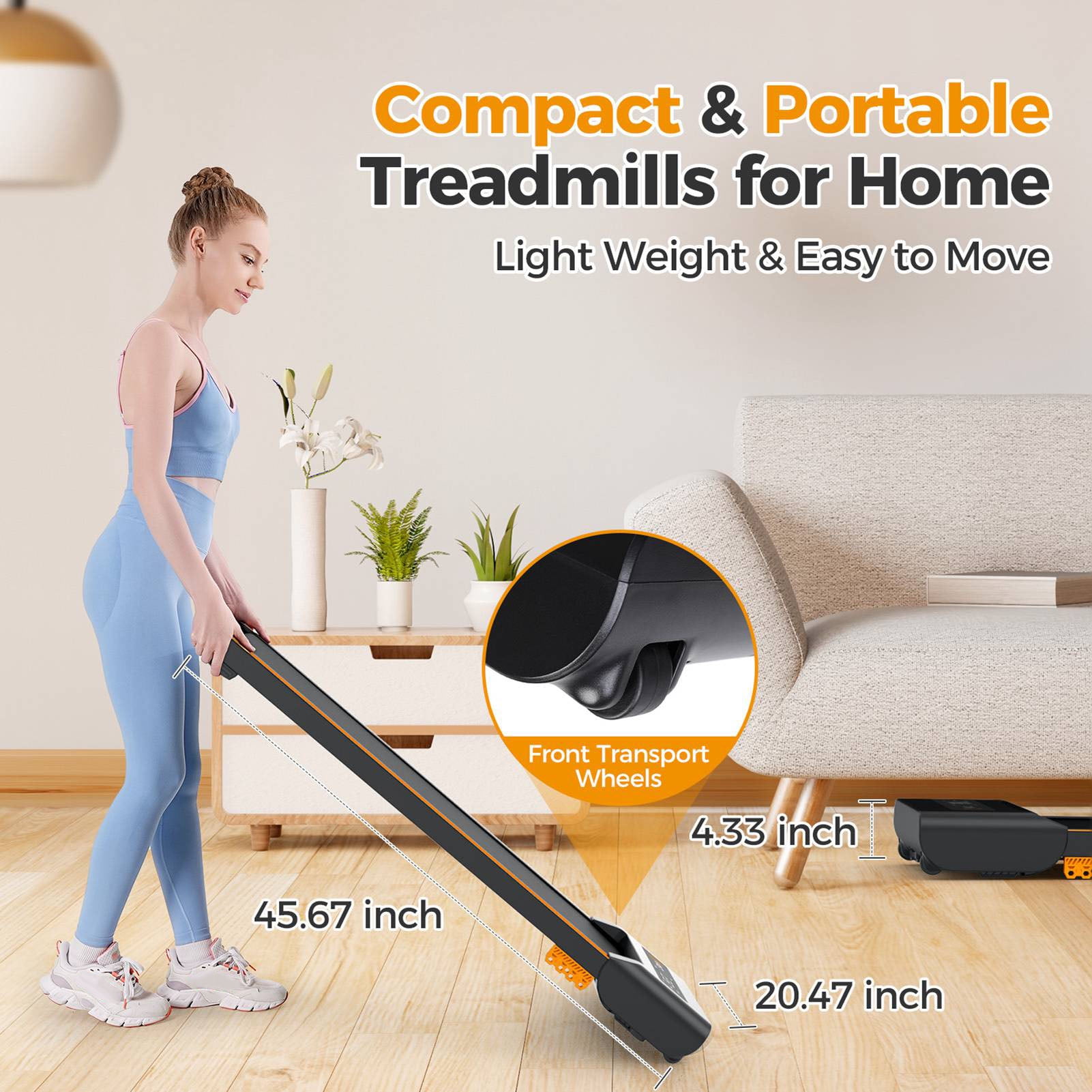 Domqga Under Desk Treadmill for Walking, Electric, Auto Incline, 300 lb Weight Capacity, Black