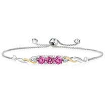 925 Sterling Silver and 10K Yellow Gold Pink Moissanite Pink Created Sapphire and White Lab Grown Diamond Tennis Bracelet for Women (1.62 Cttw, Gemstone Birthstone, Fully Adjustable up to 9 inch)