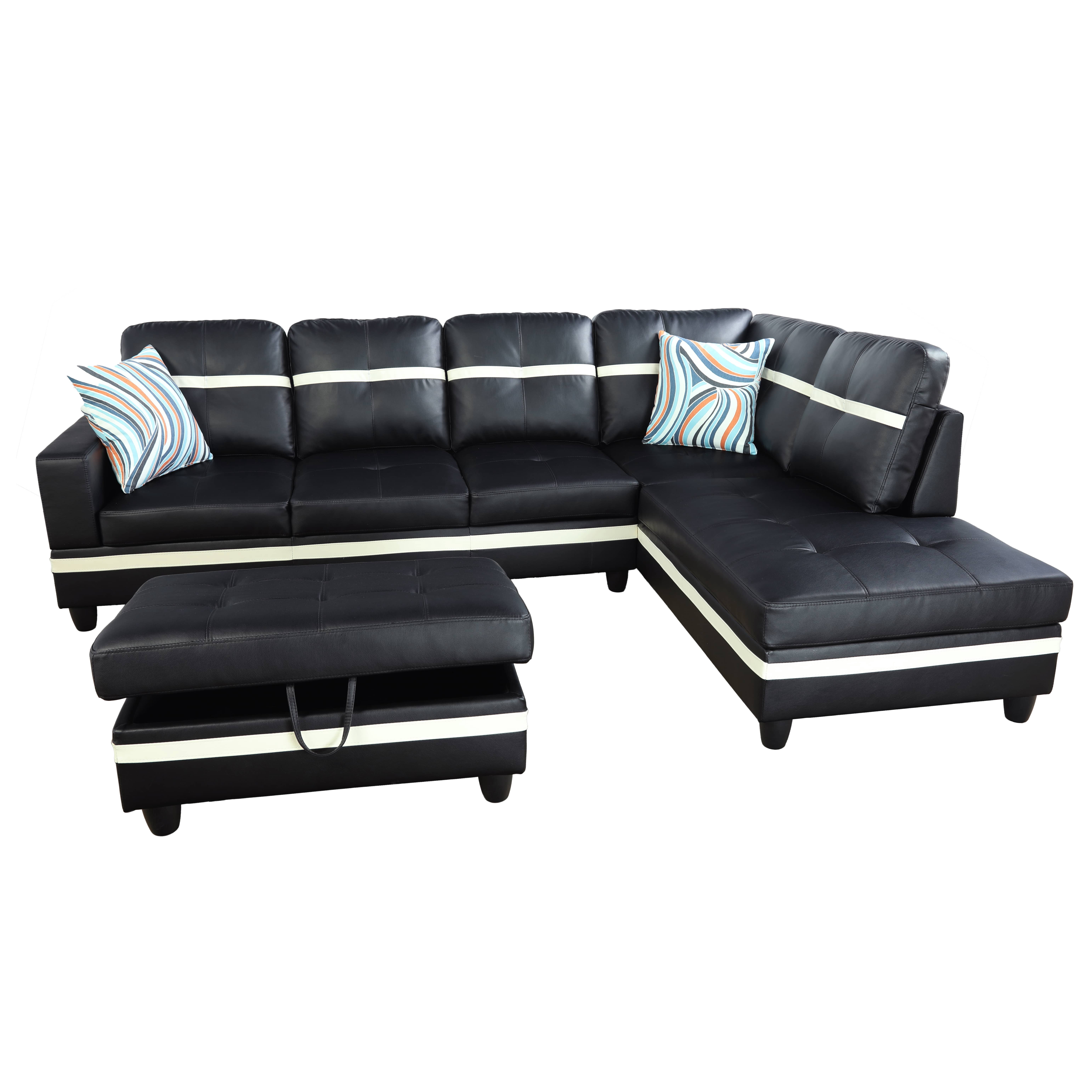 MAYEERTY 103.5" Modern Semi PU Leather 3-Piece Couch Set Black White Bold Contrast Modern Living Room