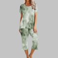 thumbnail image 1 of Soldes Aujourd'hui Liquidation Iumwxz Pyjamas Décontractés Fluides Tenues d'Été pour Femmes Teinture sur Nœuds Graphique Col Rond Manches Courtes Taille Élastique Pantalons Raccourcis Ensembles pour Vacances, 1 of 6