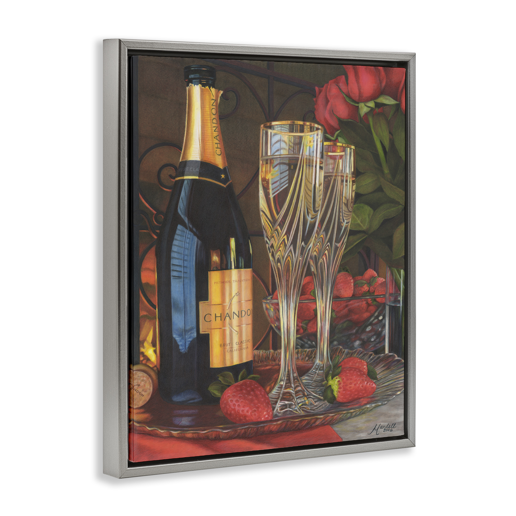 Stupell Industries Romantic Champagne Pair Food & Beverage Painting Gray Floater Framed Art Print Wall Art, 17 x 21