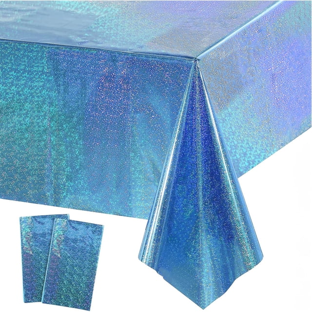 Glitter Purple Party Table Cloth - 54'' x 108'' - 2 Packs - Disposable Plastic Rectangular Tablecover for Demons/Galaxy/Space/Birthday Themed