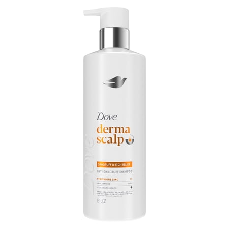 Dove Derma Scalp Dandruff & Itch Relief Shampoo with Pyrithione Zinc, Niacinamide and Coconut Essence for Flaky, Itchy Scalp Relief, 16 fl oz 1 Count