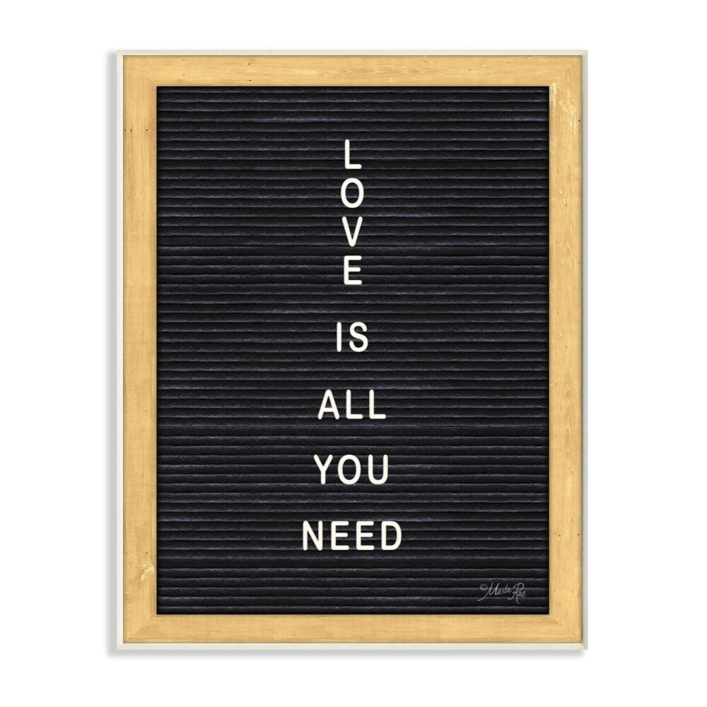 The Stupell Home Decor Love is All You Need Black and White Framed Letter Board Look