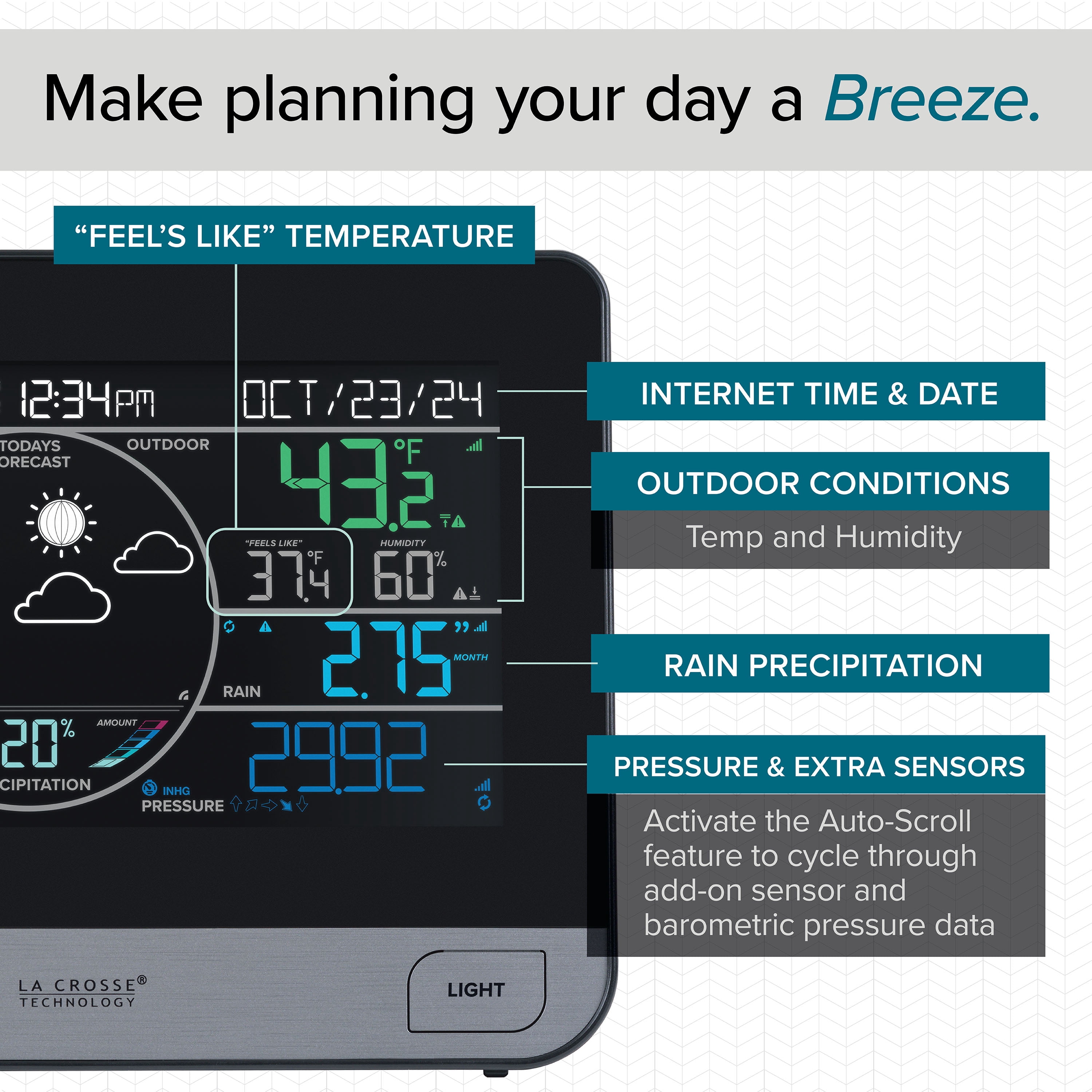 La Crosse Technology Complete Personal Remote Monitoring Wi-Fi Weather Station, Indoor/Outdoor Temperature and Humidity, Rainfall Data, Barometer - Black, V61