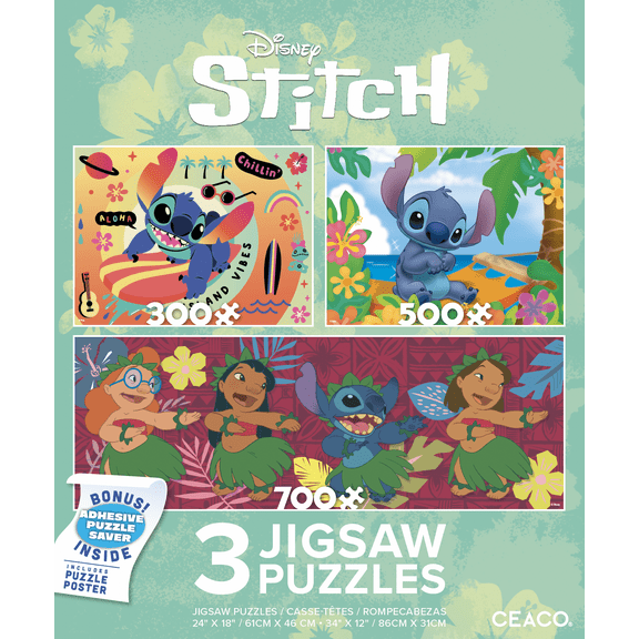 Ceaco Disney Lilo and Stitch Three Interlocking Jigsaw Puzzles