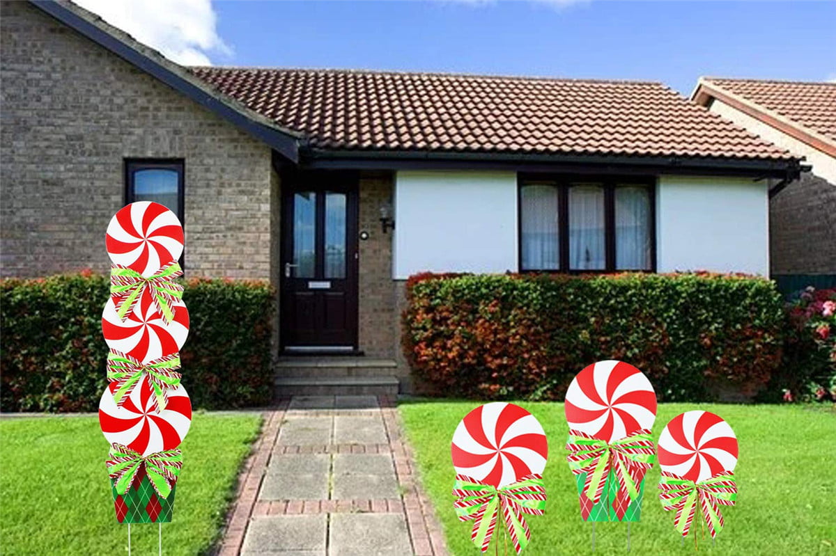JSY-UP Candy Christmas Yard Signs with Stakes for Giant Holiday Home Lawn Yard Outdoor Decorations 44In Peppermint Xmas Decor Yard Stakes