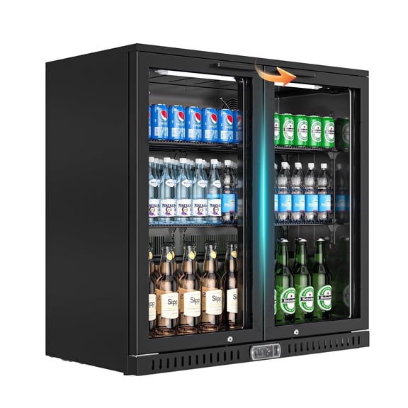 Amerikit Back Bar Cooler with 2 Glass Doors, 7.9 cu.ft Under Counter Height Beverage Refrigerator for Beer, Wine, Soda, Drinks, ETL Approved