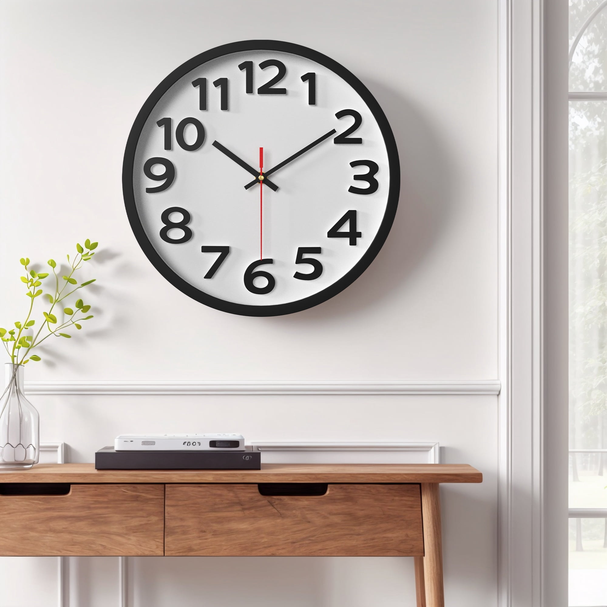 Unique Bargains Non-Ticking Battery Operated Decorative Wall Clock White Black