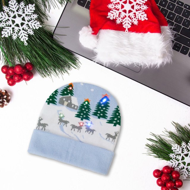 Ganfancp Nueva Linterna de Navidad Flip Up Sombrero de Punto La Caída de La Hoja de Invierno Tendencia de La Moda Cálida Fiesta de Navidad Sombrero de Navidad Esencial para Las Fiestas Ofertas Flash