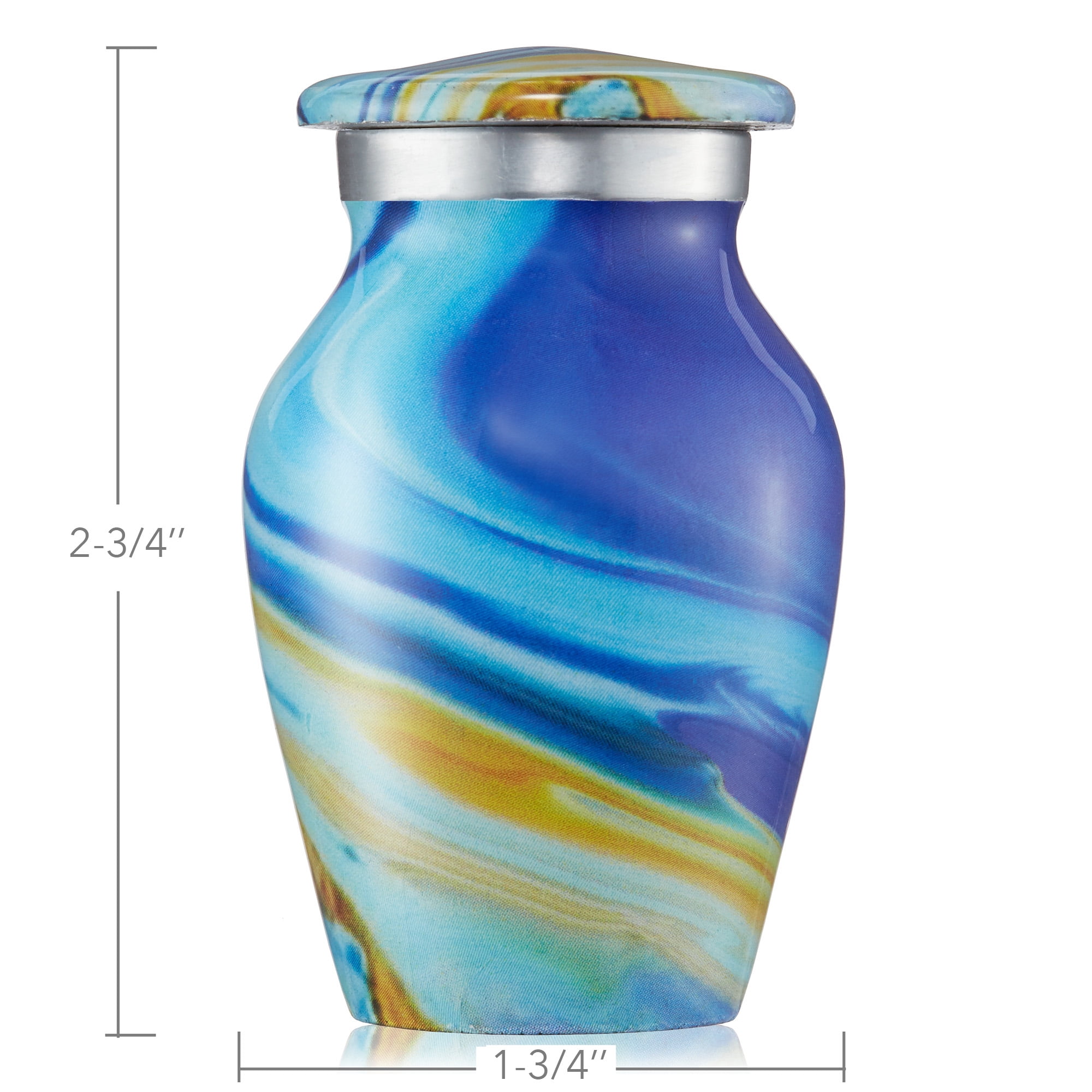 Reminded Small Keepsake Cremation Urns for Human Ashes, Set of 4 Blue Swirl Miniature Memorial Urns with Velvet Case and Bags