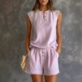 thumbnail image 2 of WAYUTE Womens Shorts Set Lace Trim Split V Neck Sleeveless Button Front Top and Short Casual Summer Trendy 2 Piece Outfit Outfit Sets, 2 of 5